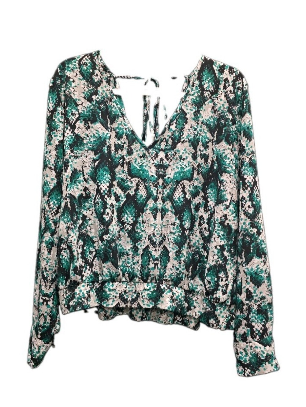 Gabrielle Union x NY&Co Emerald Snakeskin Print Blouse XL Office Siren Chic